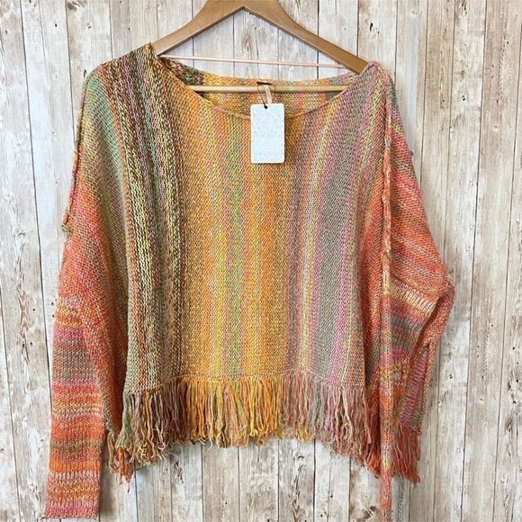 Free People Radiate Striped Pullover Fringed Confetti Combo Sweater Size XS Wmn - Picture 5 of 11